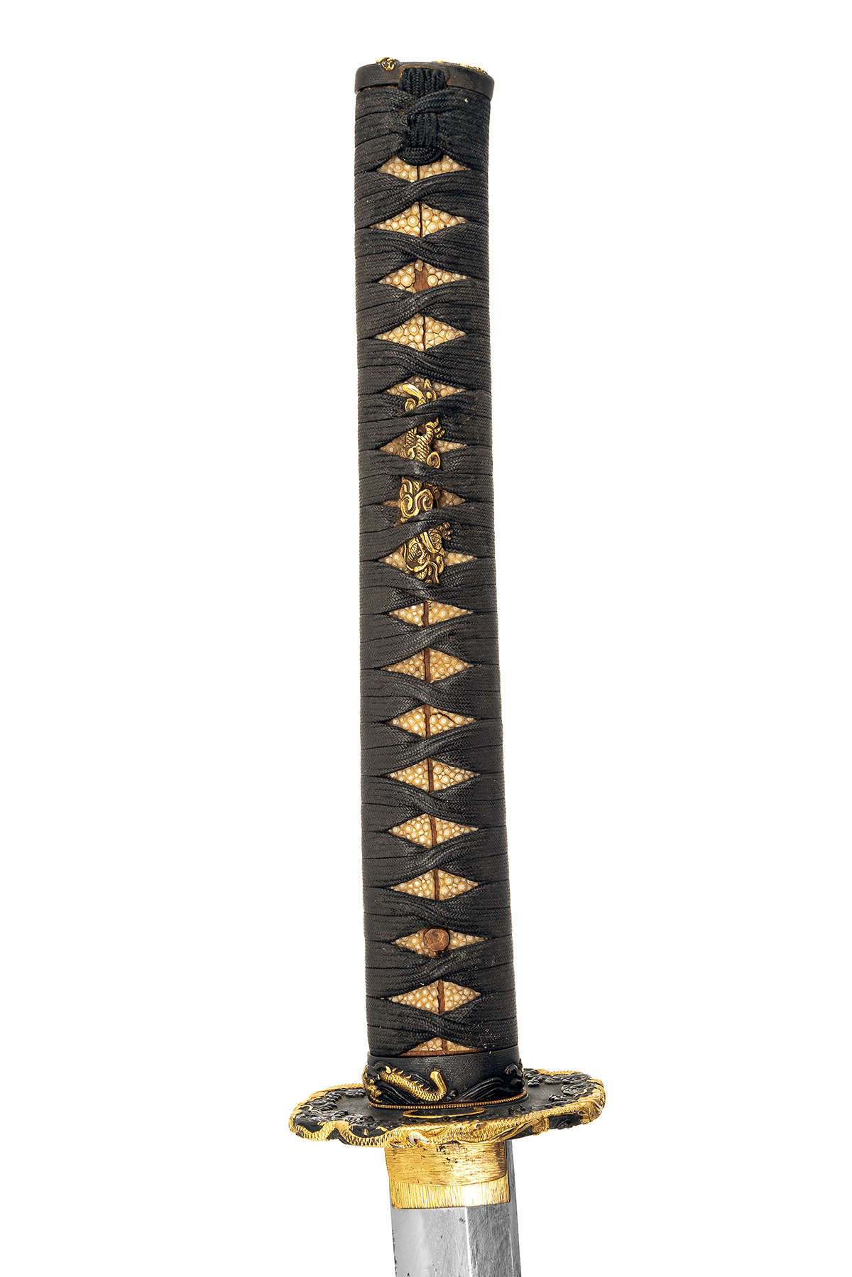 A JAPANESE KATANA WITH SIGNED BLADE, mid 19th century, with curved 28in. blade (some thin staining), - Image 3 of 7