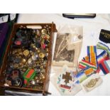 Military buttons, ribbons, postcards etc.