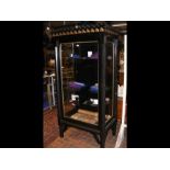 An antique ebonised display cabinet with side door