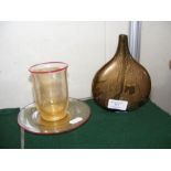 A gold Azurene Isle of Wight Glass vase together w