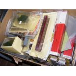 A box of 00 gauge train accessories, track etc.