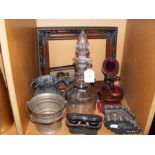 Assorted collectables, including cut glass decante
