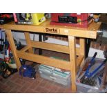 A Clarke Woodworker Bench - width 145cm together with two vices