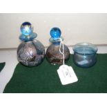 A blue Azurene Isle of Wight Glass scent bottle to