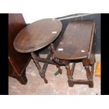 A small oak drop leaf occasional table together wi