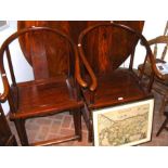 A pair of antique Chinese hardwood armchairs - 102