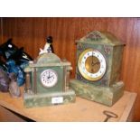 A green marble mantel clock, together with a small