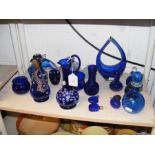 A quantity of cobalt blue glass and other glasswar