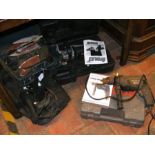 A quantity of power tools, including Bosch drill a