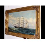 A modern oil on canvas of the three masted ship An
