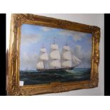 A modern oil on canvas of the three masted ship Wh