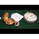 A silver cased pocket watch together with Sovereig
