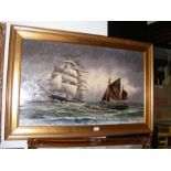 PETER LEATH - large oil on board of three masted s