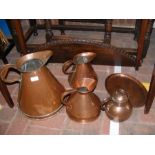 Old copper jugs, tray, etc.