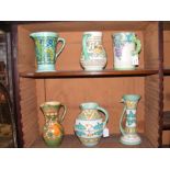 Six pieces of Charlotte Rhead pottery, including j
