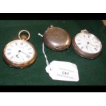 A silver cased pocket watch together with two othe