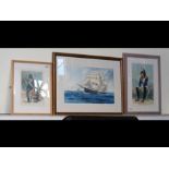 DAVID REED - A framed and glazed watercolour of tall ship, together