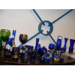 A medley of blue coloured glass and other glasswar