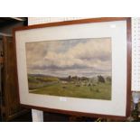 J L HENRY - watercolour of sheep in rural setting,