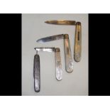 Four mother-of-pearl and silver fruit knives