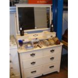 A painted dressing chest with swing mirror to back