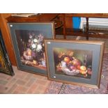 Two still life flower and fruit scenes - framed an