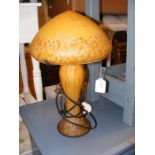 A Daum style 'mushroom' table lamp in orange
