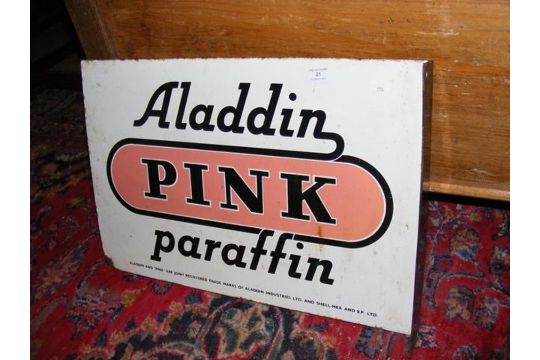 A vintage enamel sign with white ground - 'Aladdin