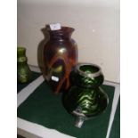 An iridescent glass vase with Art Nouveau metal mo