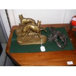 A pair of brass figures of greyhounds, together wi