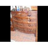 An antique bow fronted chest of drawers - width 10
