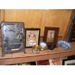 An assortment of collectables including pewter fra