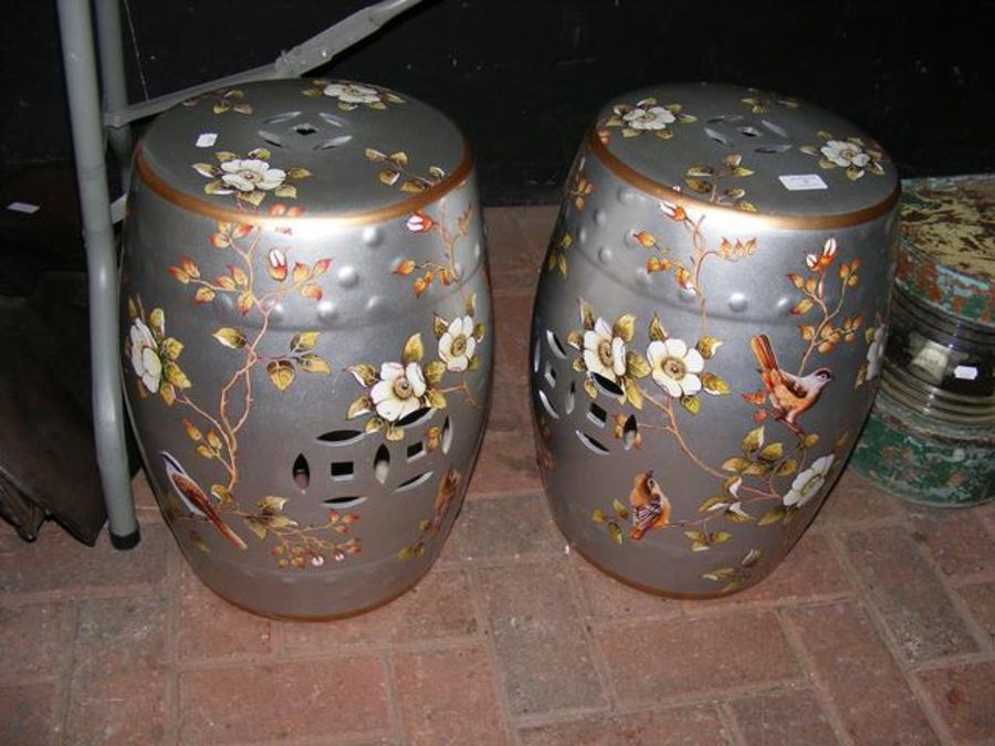 A pair of Chinese reproduction silver ground flora