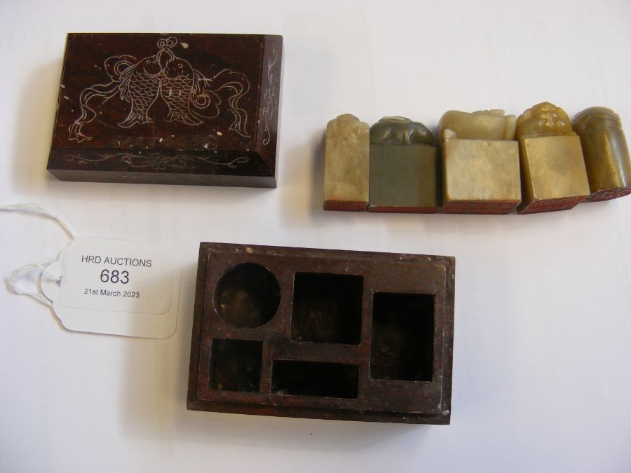 A set of five boxed Chinese jade seals - Image 7 of 7