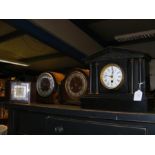 A Victorian slate mantel clock with apex roof, tog