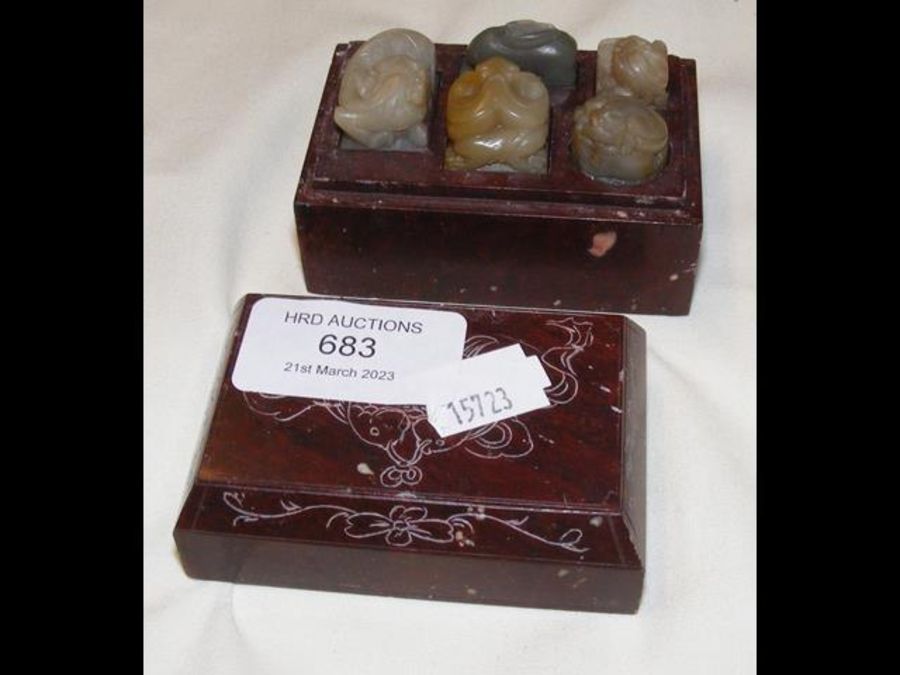 A set of five boxed Chinese jade seals
