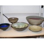 A Gutte Eriksen stem footed bowl together with other studio pottery ware
