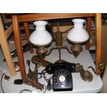 A reproduction lace maker's lamp, a vintage black