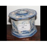 A Spanish blue and white inkwell - height 7cm