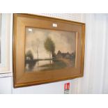 A Belgian watercolour of rural scene, framed and g