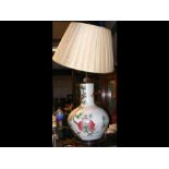 A Chinese style baluster ceramic table lamp with p