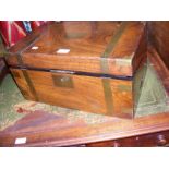 A brass bound walnut writing box with fitted inter