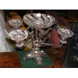 A Victorian cut glass and silver plated five branc