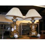 A pair of gilt metal Sevres style table lamps - height 50cms