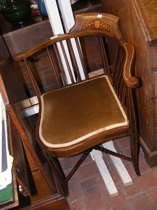 A late Victorian inlaid mahogany corner chair