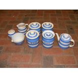Eight pieces of Cornish blue and white ware - some