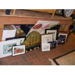 An assortment of framed and glazed pictures includ