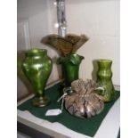 Five pieces of studio art glass including iridesce