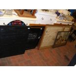 Assorted pub chalk boards together with framed and
