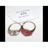A 9ct gold pink spinel dress ring together with a